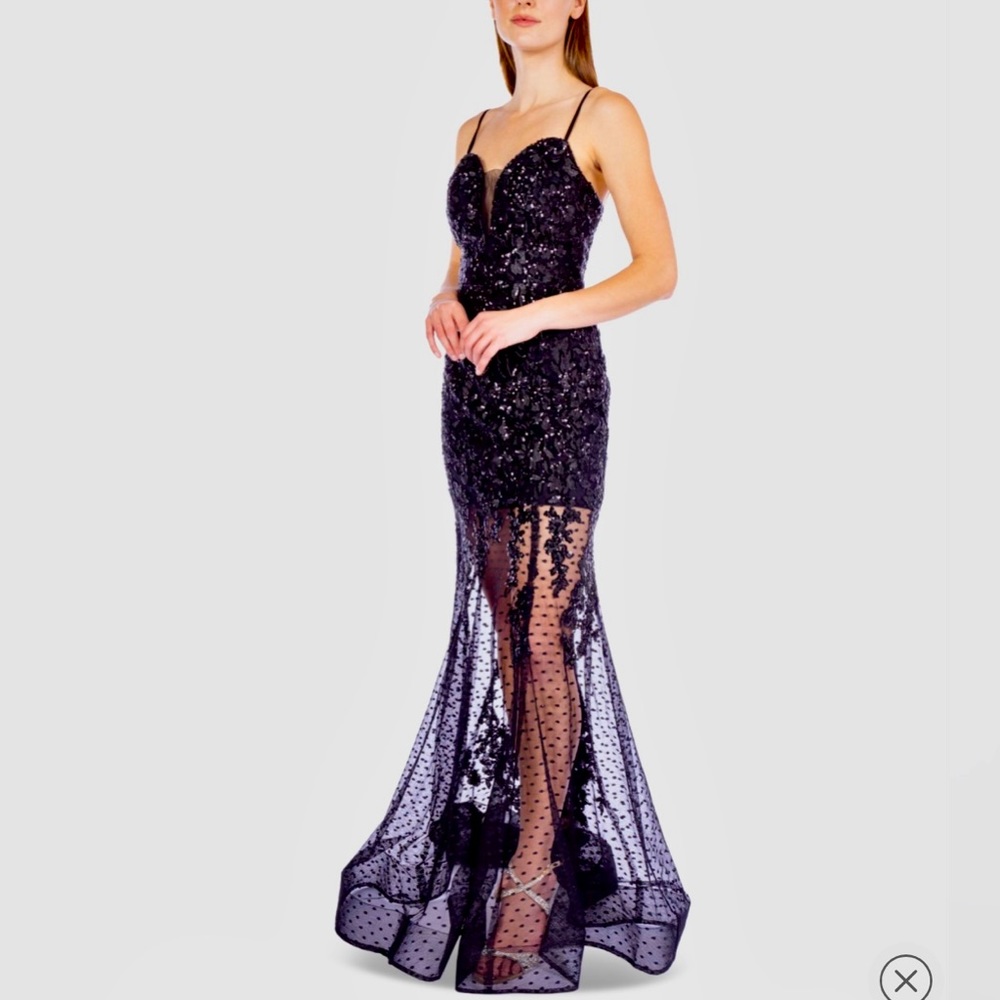 B DARLIN Womens Black Embellished Zippered Trumpet Dress